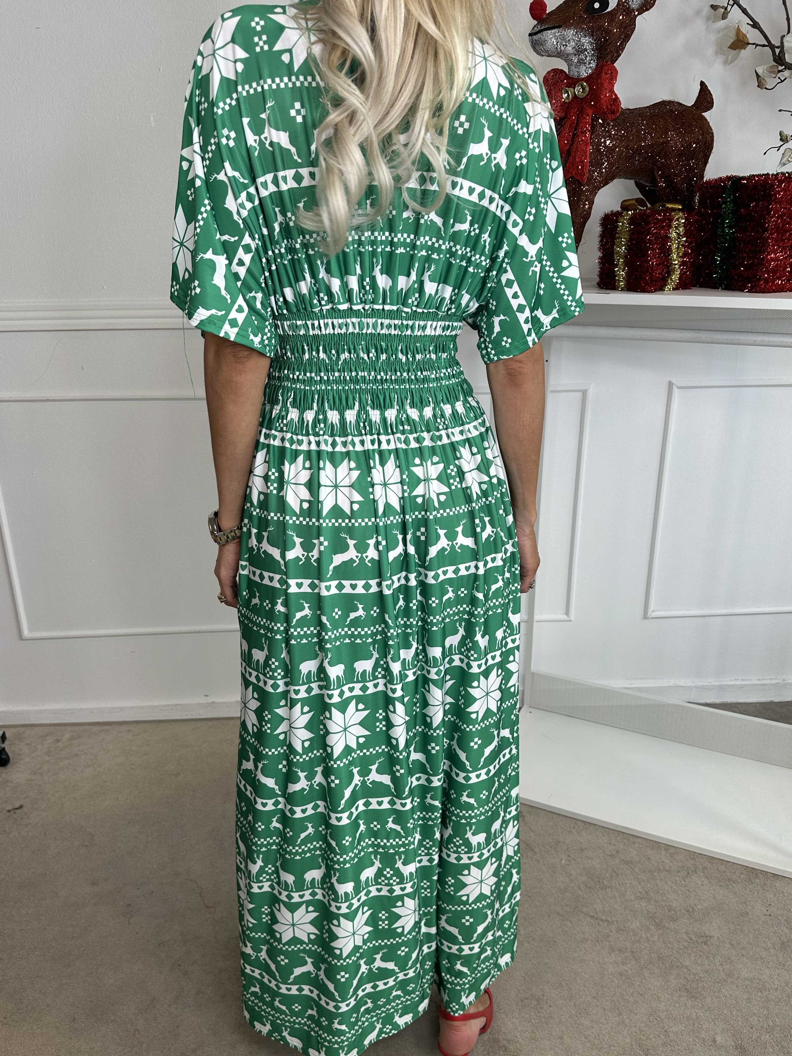 Pams Snow - Lång klänning med resår och jultryck